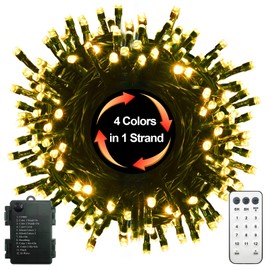 Christmas String Lights Battery Operated, 100 LED Color Changing 33Ft Dark Green Wire with Remote Timer 12 Modes Wreath Lights for Outdoor Indoor Christmas Tree Decor (Warm White & Red White)