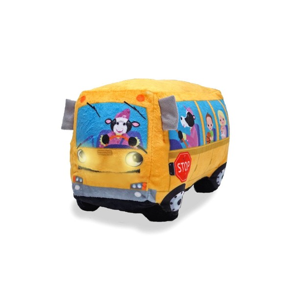 Cuddle Barn | Wheelie 8" School Bus Singing Stuffed Animal Plush Toy | Mouth Moves and Eyes Light Up | Sings Wheels on The Bus