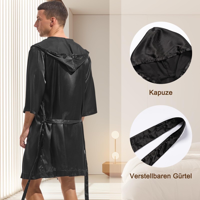 Amy Coulee Men's Satin Robe Bathrobe Lightweight Sleepwear Pyjamas for