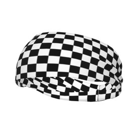 Black and White Headbands Plaid Checkered Sweatband Fashion Summer Hair Bands for Tennis,Basketball,Running,Gym,Working Out