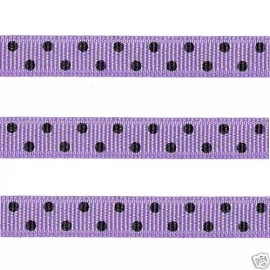 5 yards 3/8 Dark Orchid Black Confetti Polka Dot Grosgrain