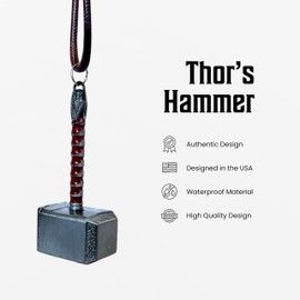 Outdorz Thor's Hammer Rearview Mirror Charm - Intricate Mjollnir Design, Durable Metal Build, Ideal for Thor Enthusiasts, Norse Mythology Inspired Car Decor, for Thor and Viking Fans
