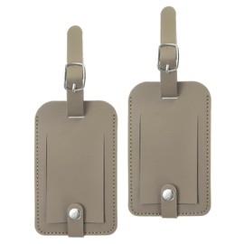 PATIKIL 2 Pack Luggage Bag Tags, PU Leather Suitcase Name Tags with Snap Travel Label Luggage Identifier Privacy Protection Travel Accessories, Gray