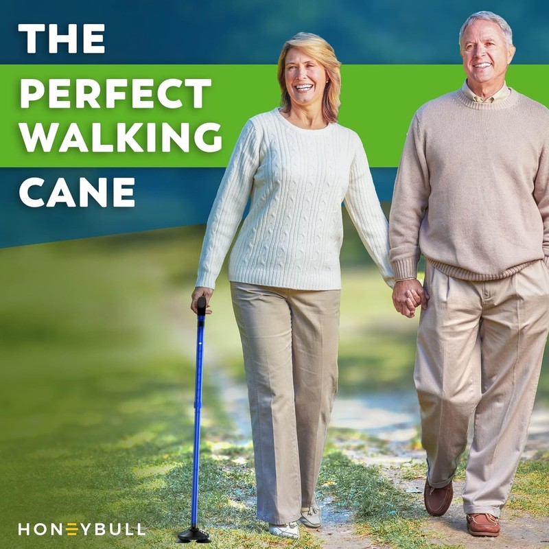 Walking Cane for Men & Women (Blue) Foldable, Adjustable, Heavy