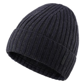 Connectyle - Gorro de lana de invierno con forro polar para hombres y mujeres, gorro de invierno, Azul marino, Large