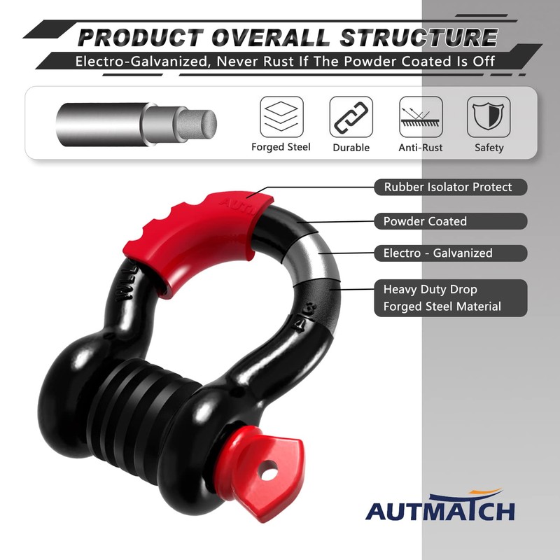 AUTMATCH D Ring Shackle 3/4" Shackles (2 Pack) 41,887Ibs Break
