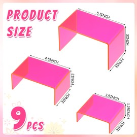 Qunclay 9 Pieces Neon Pink Acrylic Display Risers Stand Shelf Acrylic Retail Desktop Jewelry Display Riser Showcase Fixtures for Dessert Cupcake Figure Collectibles Party(Neon Pink)
