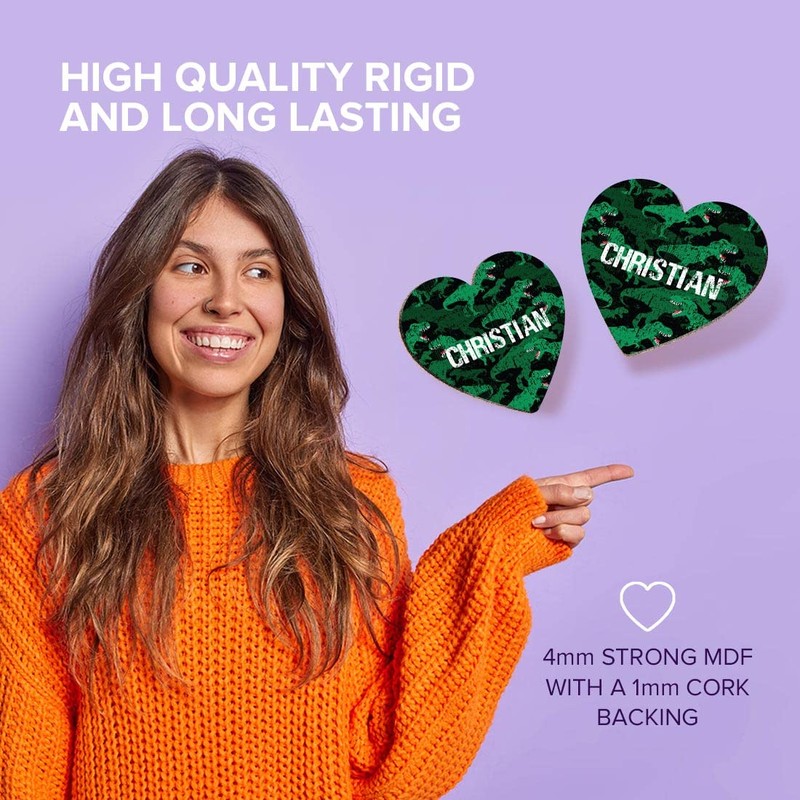 1 x Heart Coaster - Name Christian TRex Dinosaur Tyrannosaurus