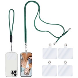 TIESOME Universal Cell Phone Lanyard, Crossbody Lanyard with Adjustable Nylon Neck Strap, 1 Phone Neck Lanyard+1 Wrist Phone Strap+4 Connectors Compatible with Most Phones (Green)