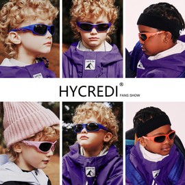 Hycredi Kids Sports Polarized Sunglasses - Unbreakable Youth Baseball Beach Sunglasses with Strap for Boys Girls Age 4-12 - Matte White/Blue Mirrored