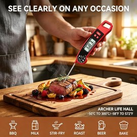 Meat Thermometer Digital – Instant Read for Food, Cooking, Grill – Waterproof, Bright Backlit Display for Air Fryer, Smoker, Kitchen Gadgets, BBQ, for
