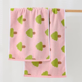 YiLUOMO Pink Hand Towel Set of 2 Super Soft 100% Cotton Spring Green Tree Pattern Quick Dry Highly Absorbent Bathroom Hand Towels 13 x 29 Inch