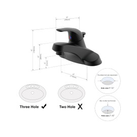 Derengge Matte Black Bathroom Faucet 3 Hole Installation,Single Handle Bathroom Sink Faucet with Plastic Drain Assembly and Water Supply Lines,F-3503-MT