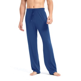 Idtswch Pantalones de pijama largos de 34/36/38 para hombre, con entrepierna larga, pantalones de yoga, ropa de dormir con bolsillos para hombre, Azul / Patchwork, L/36inseam