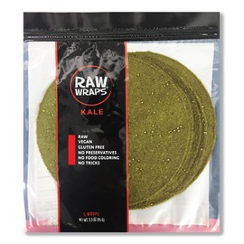 Raw Wraps, Gluten Free, Paleo, and Keto Friendly, Shelf Stable, 5 Wraps per Pack , Vegan, Non-GMO, No Added Salt or Sugar, Yeast Free, Low Carb Tortilla Wraps, Kale Flavor