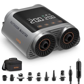 OutdoorMaster Vortex Paddle Board Pump Electric Portable, Max 20PSI SUP Air Pump Inflator & Deflator, 12V/15.8V DC Input, Auto Off & Cooling, 8 Nozzles Pump for Paddle Board, Kite, Kayak, Inflatables