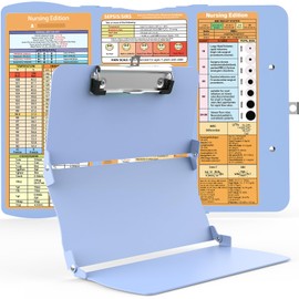 Cooperwin Nursing Clipboard Foldable Aluminum, 3 Layers Foldable with Edition Cheat Sheets, Trifold Nurse Clipboard Pocket Size, Nursing Essentials for Nurses Students, Blue