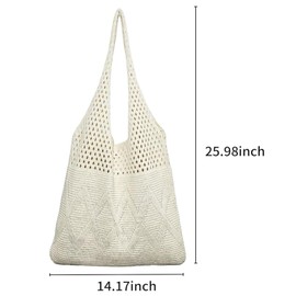 Crochet Mesh Beach Tote Bag Summer Y2K Aesthetic Knit Shoulder Bag Beige Large Capacity Hobo Bag for Women