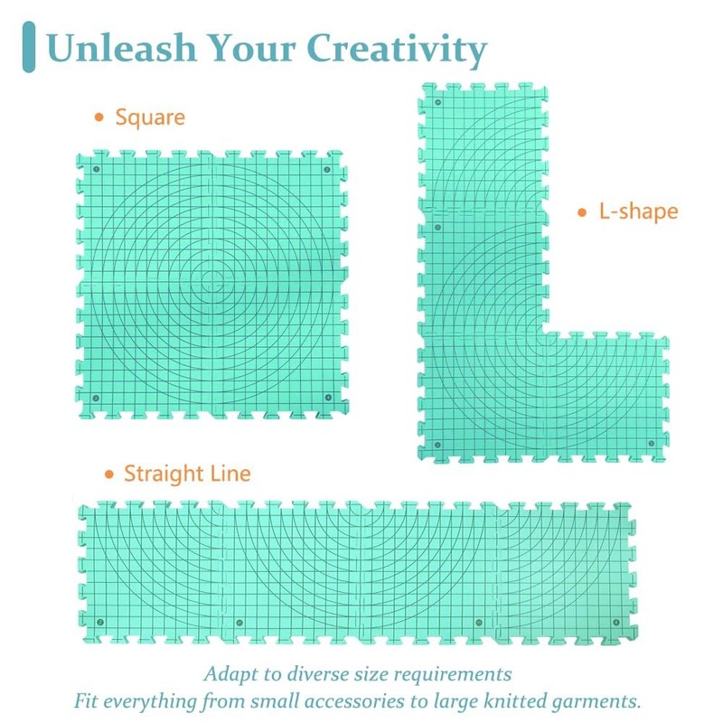 Knitiss 4 PCS Crochet Blocking Mats and Pins Set, 32x32cm