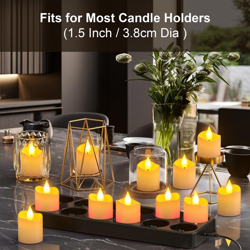 PChero Rechargeable Flameless Candles with Remote Timer & Charging Base,