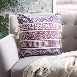 SAFAVIEH Home Mela Purple and Beige Boho Tassel 18-inch Decorative Pillow Pillow