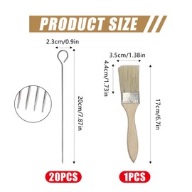 SiumPklay 20 PCS Stainless Steel ​Skewers​ – 8 Inch/20cm ​BBQ Skewers​ with Basting Brush – Reusable for Grilling, Oven, Air Fryer (Meat, Vegetables, ​Kebab)