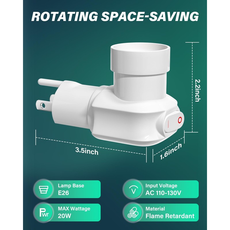 TobeBright 2 Pack Plug in Light Socket, 3-Prong Light Socket