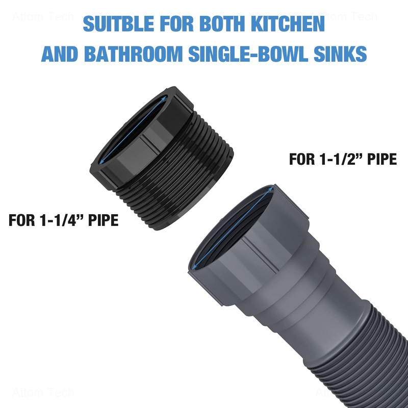 NiHome Expandable Flexible 1 1/2" or 1 1/4" P-Trap Pipe