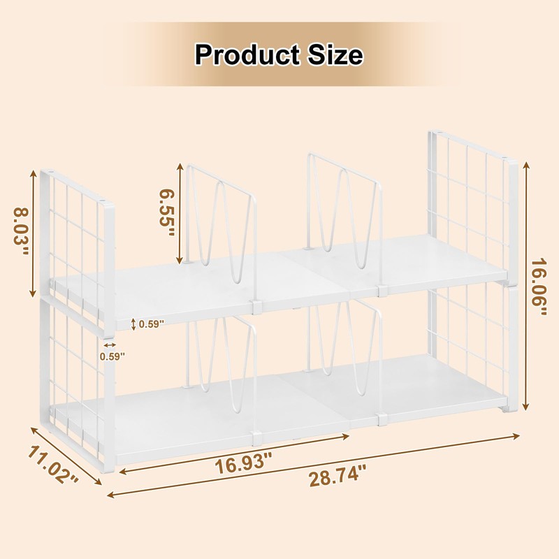 2-Pack Closet Organizers Stackable Clothing Storage Shelves, Expandable Clothes Shelf