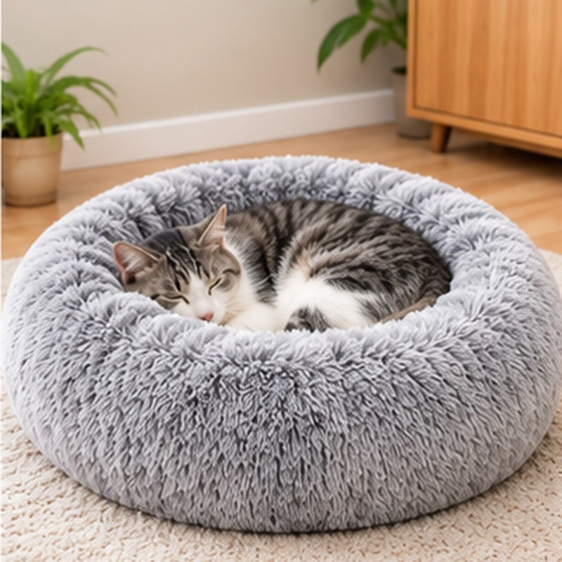 Round Plush Pet Bed for Dogs & Cats – Soft