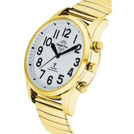 Master Time MTGA-10941-12Z Radio Quartz Talking Men's Watch Analogue with Metal Strap, gold, Modern