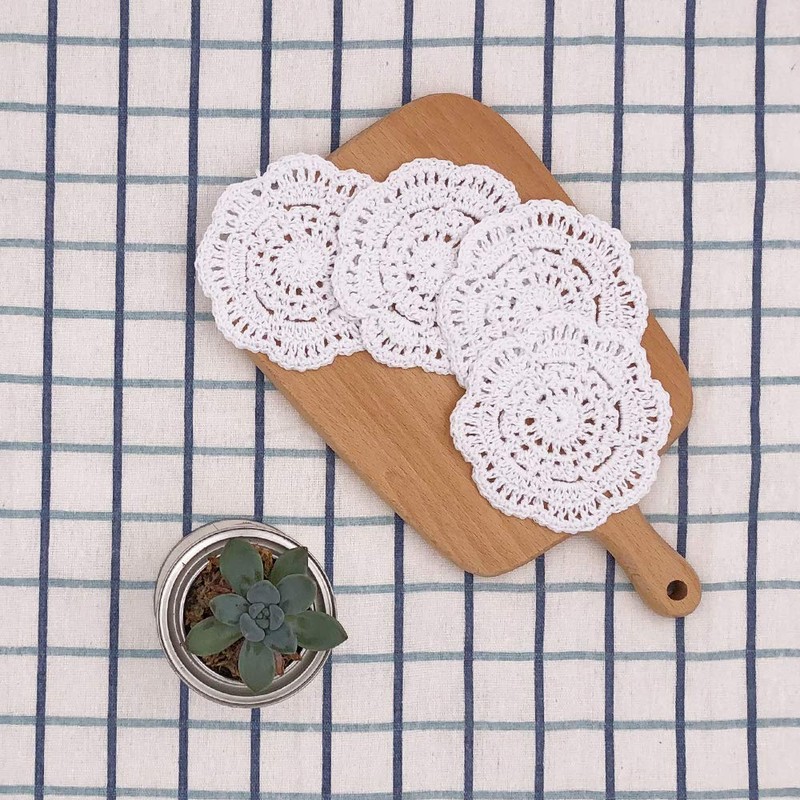Phantomon Lace Round Crochet Doilies Handmade Coasters, 4-Inch, Pack of