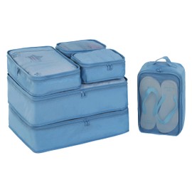 JJ POWER Travel Packing Cubes, Luggage Organizers with Shoe Bag (Sea Blue)