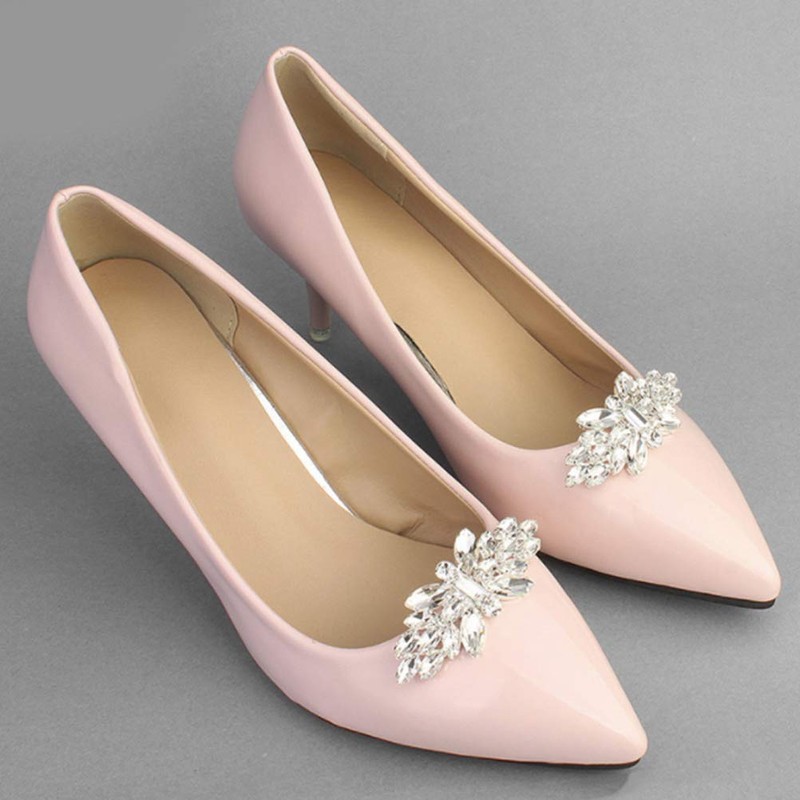 TENDYCOCO 1 Pair Shoe Buckle Rhinestone Crystal Shoe Clip Silver