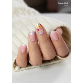 AutyaMee Semi Cured Gel Nail Strips (Orange Pink), Daisy, French Flower, 20 Pcs Gel Nail Wraps, Stickers, UV Light Required, Salon Quality, Long Lasting