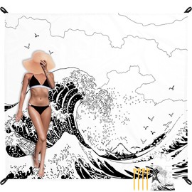 SkyNature Beach Blanket, Waterproof Sandproof Beach Mat with 4 Stakes & 4 Pockets, 78''×86'' Lightweight Outdoor Picnic Blanket for Travel, Camping, Hiking