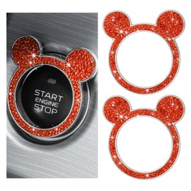 Wevdn 2 PCS Bling Car Engine Start Button Cover, Rhinestone Ring Start Button Cover Sticker, Little Cute Key Ignition & Knob Ring Decoration, Sparkling Car Interior Accessories for Women (Orange)