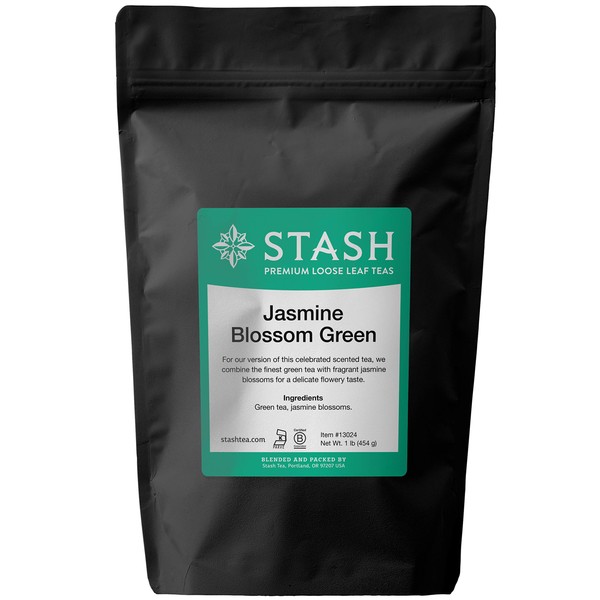 Stash Tea Jasmine Blossom Loose Leaf Tea 16 Ounce Pouch Loose Leaf Premium Green Tea for Use with Tea Infusers Tea Strainers or Teapots, Drink Hot or Iced, Sweetened or Plain