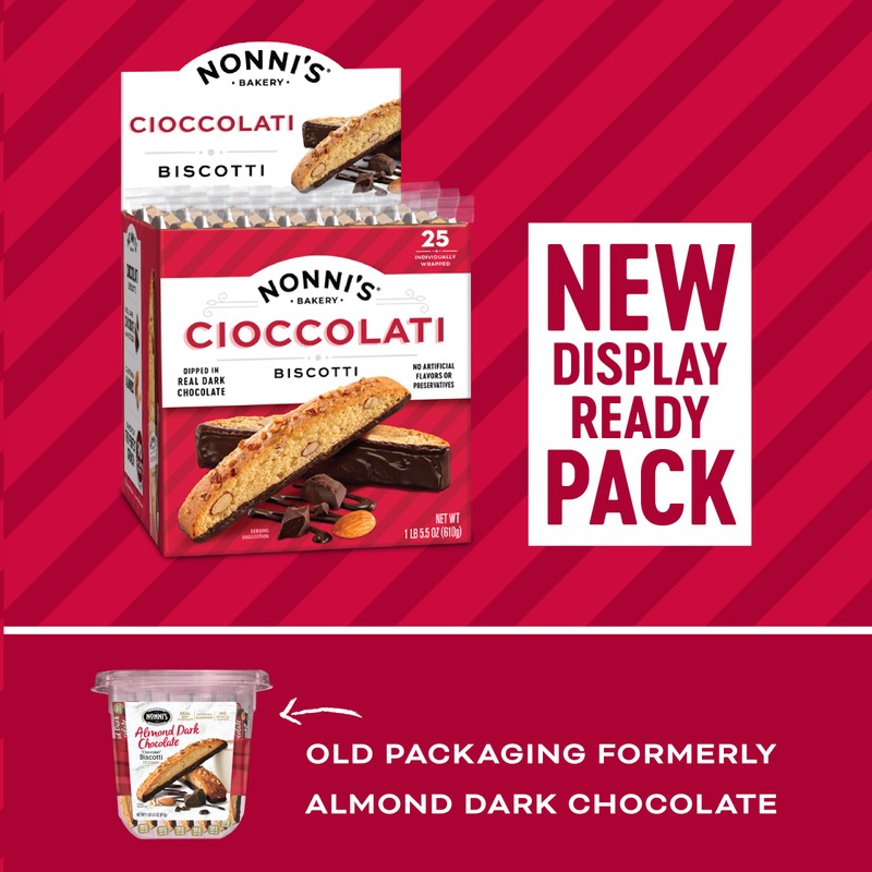Nonni's Cioccolati Dark Chocolate Almond Biscotti Cookies – Individually Wrapped