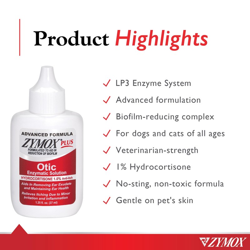 Zymox Advanced Formula Otic Plus Enzymatic Ear Solution for Dogs
