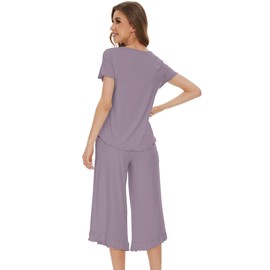 WiWi Pajamas for Women Viscose from Bamboo Short Sleeve Top and Capri Pants Pajama Set Soft Lounge Pj Sets Nightwear S-XXL, Violet, Medium