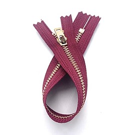 #5 Brass Jeans/Pants Medium Weight YKK Zippers - Color: Burgundy #527 - Choose Your Length - Made in The United States (1 Zipper Per Pack) (4" Inches)