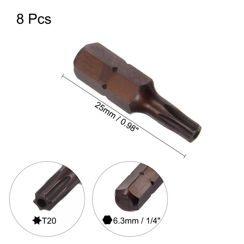 sourcing map 8pcs Magnetic Torx Screwdriver Bits T20 Star 6
