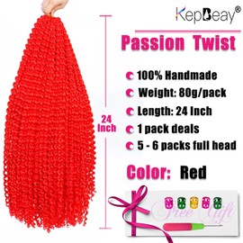 Passion twist hair Passion Twist Crochet Hair Water Wave Crochet Hair for Black Women (24 Inch (Pack of 1), Red)