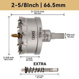 CENYB 2-5/8" (66.5mm) Tungsten Carbide Tipped Hole Saw with 2Pcs Titanium-Plated Pilot Drill Bits for Metal, Steel, Iron, Wood, Plastic