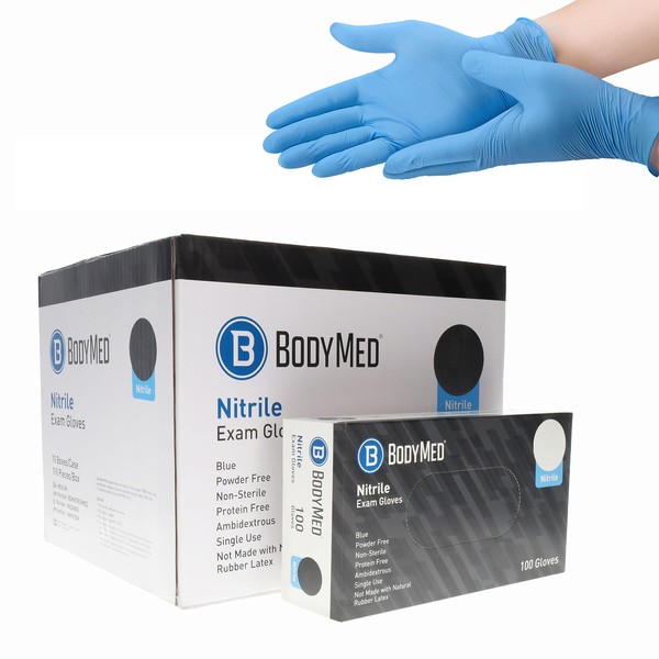 BodyMed Nitrile Gloves for Exam and Home Use, Large, 1,000 Count - Latex & Powder Free Disposable Gloves for Medical Use, Cooking, Cleaning & More