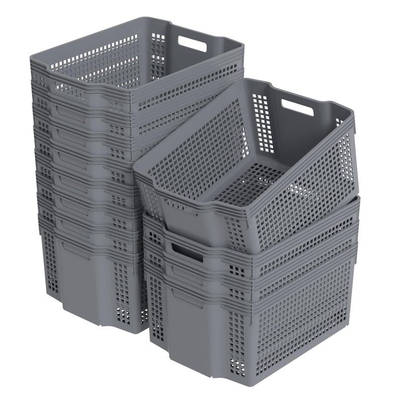 Afromy 12-Pack Large Stacking Basket, Plastic Storage Organizer Bins