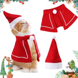 Pet Christmas Costume Set, Cat Christmas Cloak with Red Xmas Hat, Lovely Dog Costume Cat Red Cloak, Adjustable Santa Hat, for Cats Puppy Kitten Small Dogs Pets Cosplay Party Xmas New Year