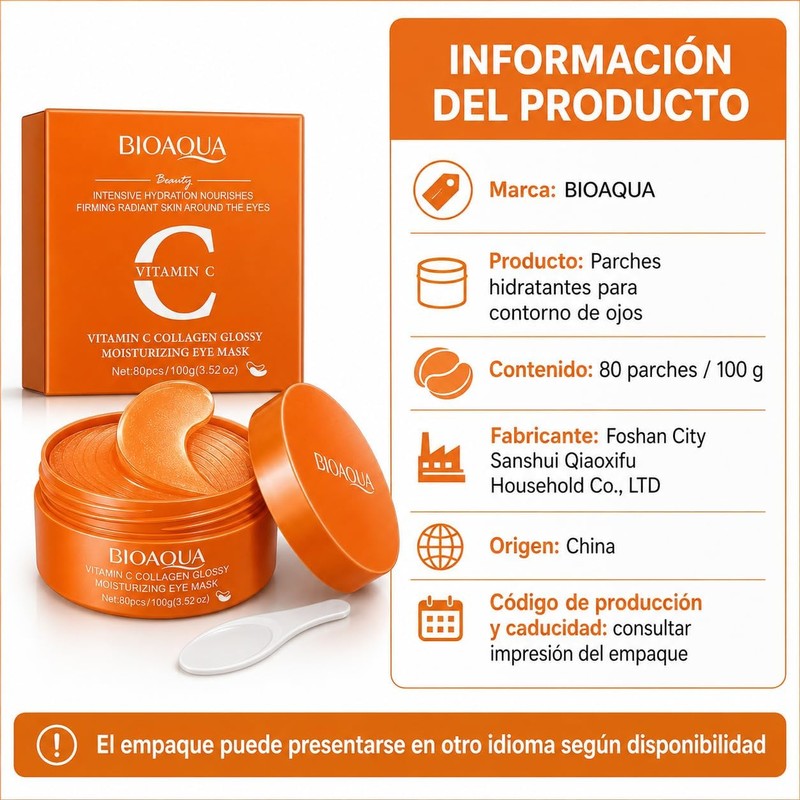 BIOAQUA Parches de Hidrogel para Ojos con Vitamina C y