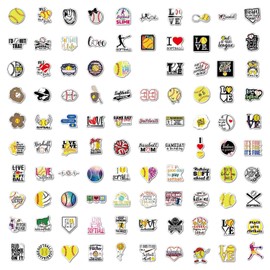 100Pcs Softball Stickers, Waterproof Vinyl Sport Ball Stickers for Water Bottle, Laptop, Skateboard, Helmet, Refrigerator Decals, Cool Softball Fan for Adults Teen Boys Kids (Softball)